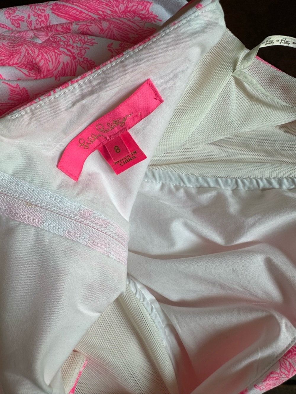 Lilly Pulitzer Pink Toile One-Shoulder Ruffle Mini Dress Romper Size 8 - Picture 6 of 6